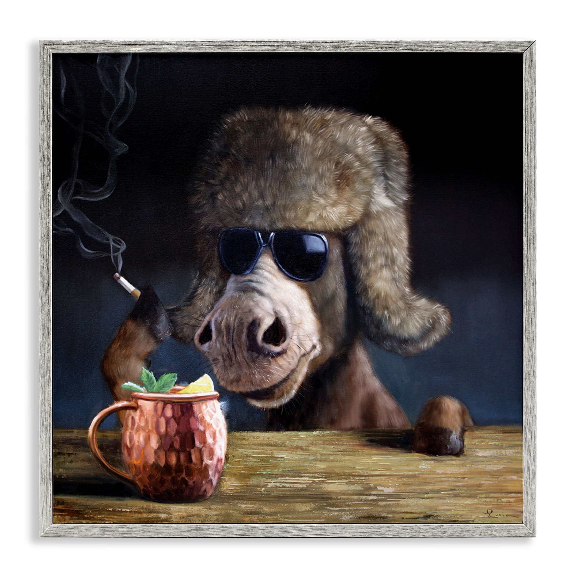 Stupell Industries Moscow Mule Funny Animal Animals & Insects Painting Gray Framed Art Print Wall Art, 17 x 17