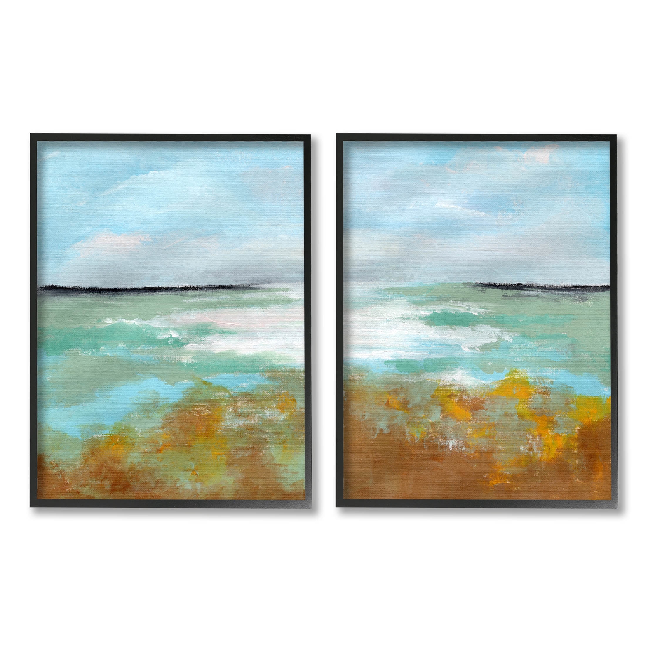 Stupell Industries Moss Abstract Grassy Landscape Painting Black Framed Art Print Wall Art, Set of 2, Design by Nikita Jariwala