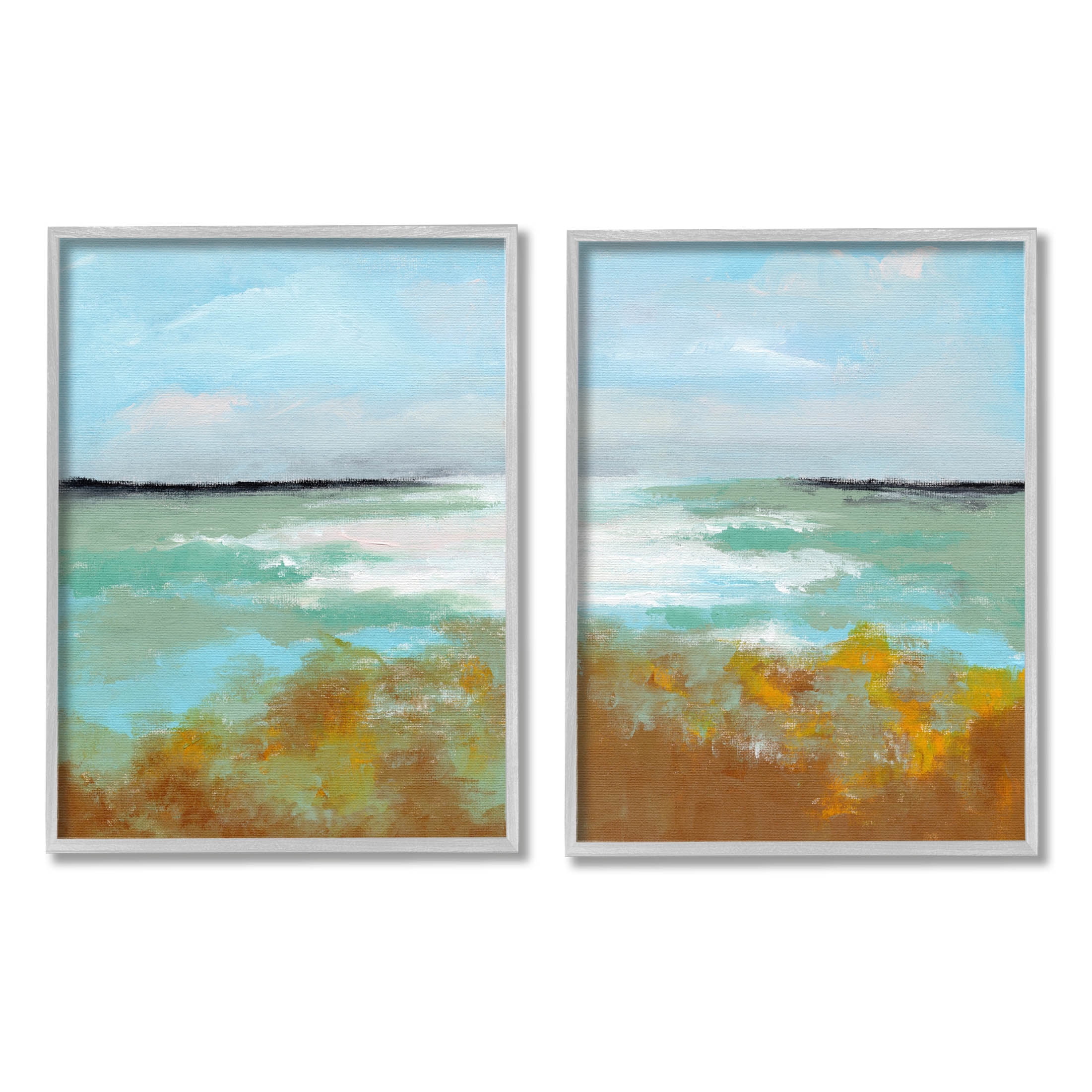 Stupell Industries Moss Abstract Grassy Landscape Painting Gray Framed Art Print Wall Art, Set of 2, Design by Nikita Jariwala