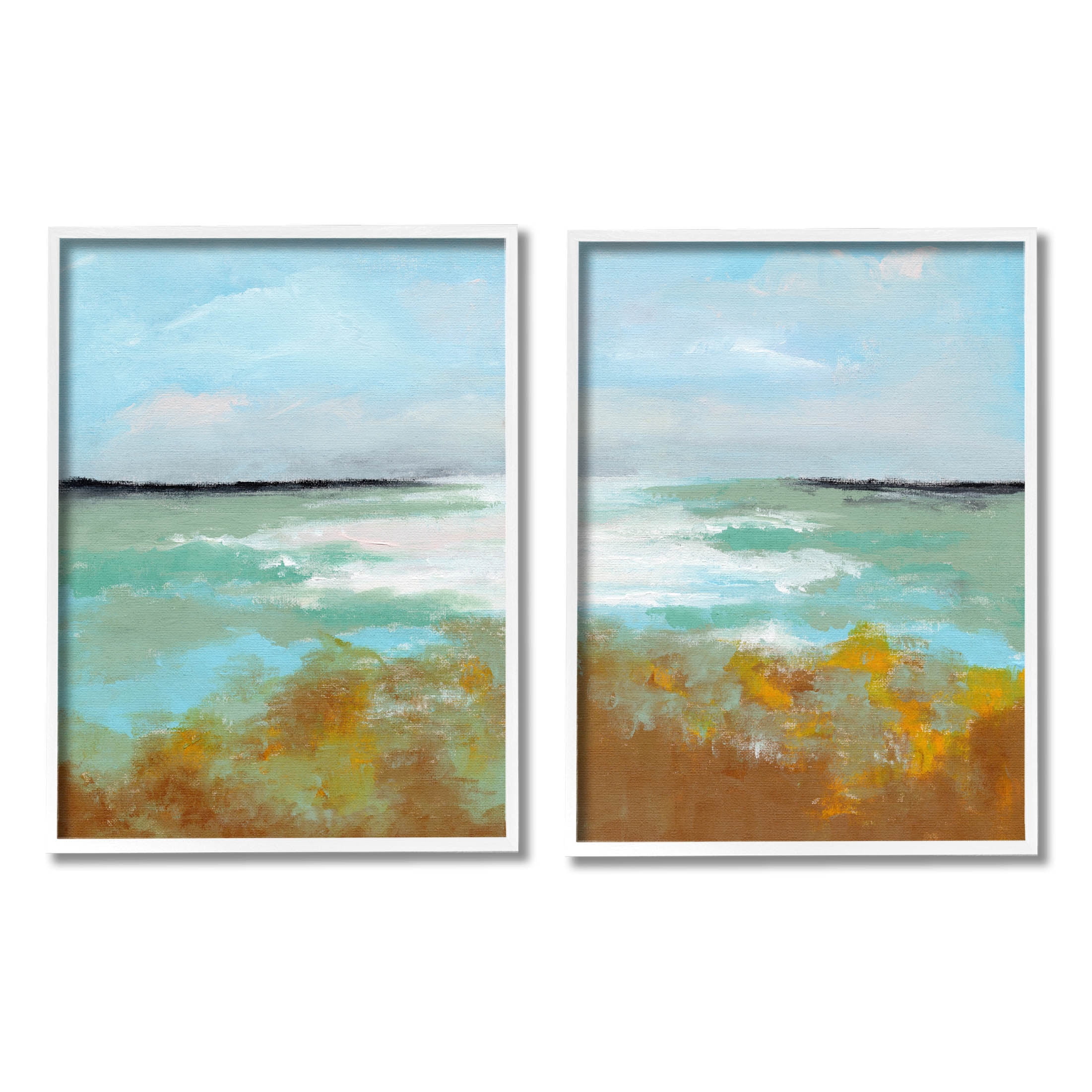 Stupell Industries Moss Abstract Grassy Landscape Painting White Framed Art Print Wall Art, Set of 2, Design by Nikita Jariwala