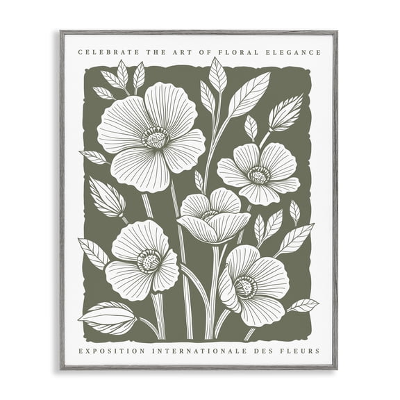 Stupell Industries Moss Hued Florals Floral Painting Gray Framed Art Print Wall Art, 24 x 30