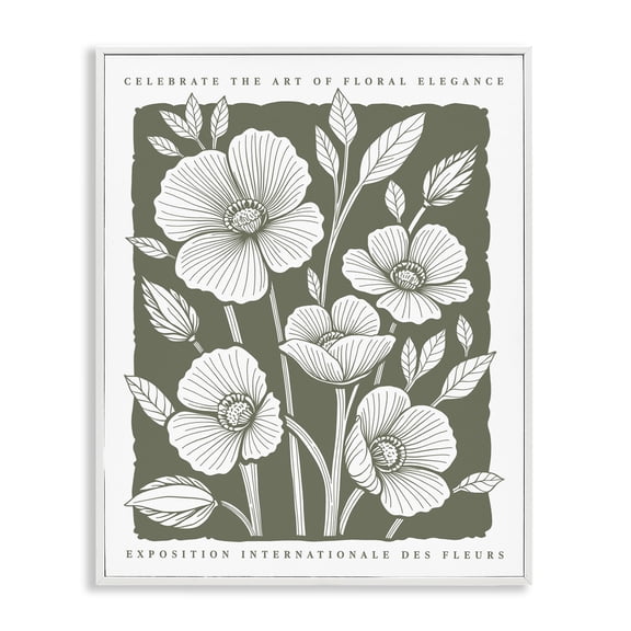 Stupell Industries Moss Hued Florals Floral Painting White Framed Art Print Wall Art, 11 x 14