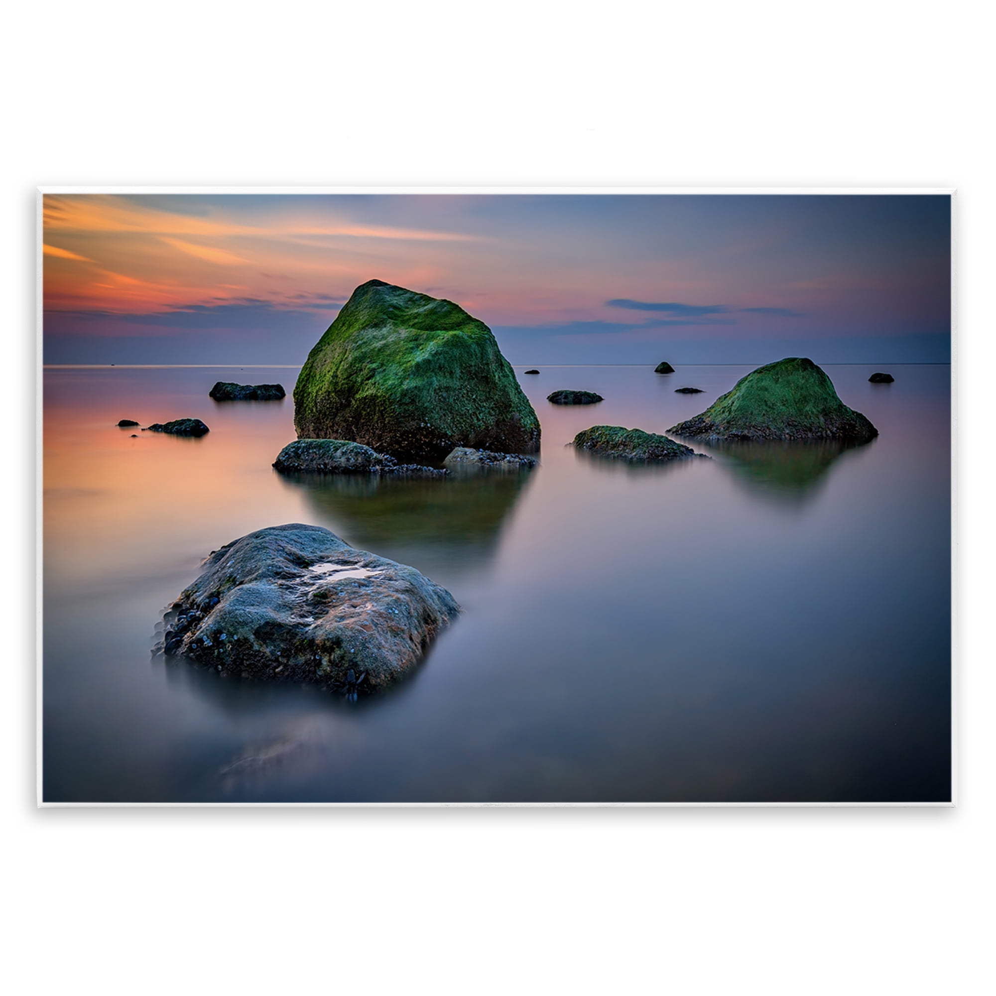 Stupell Industries Mossy Rocks Protruding Sea Landscape & Nature Photography Unframed Art Print Wall Art, 19 x 13