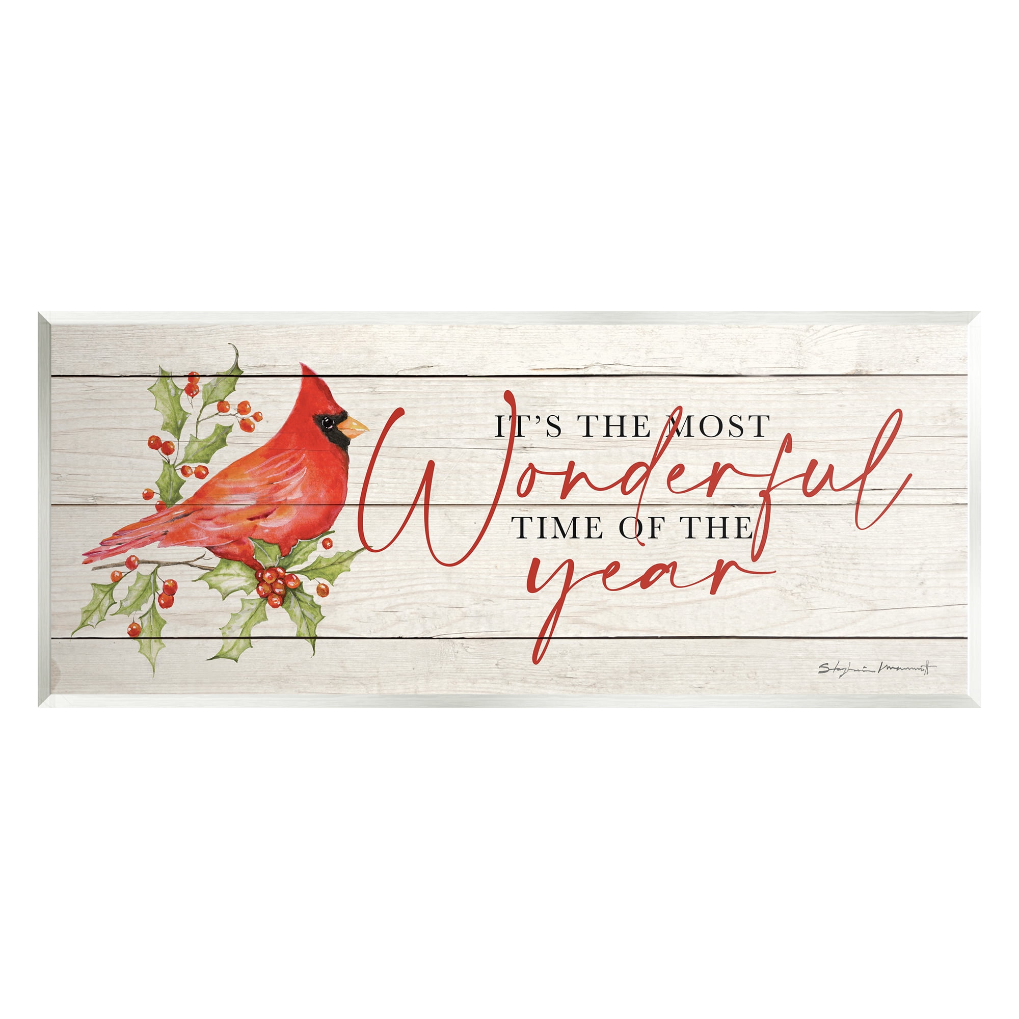 Stupell Industries Most Wonderful Time Cardinal Holiday Painting Unframed Art Print Wall Art