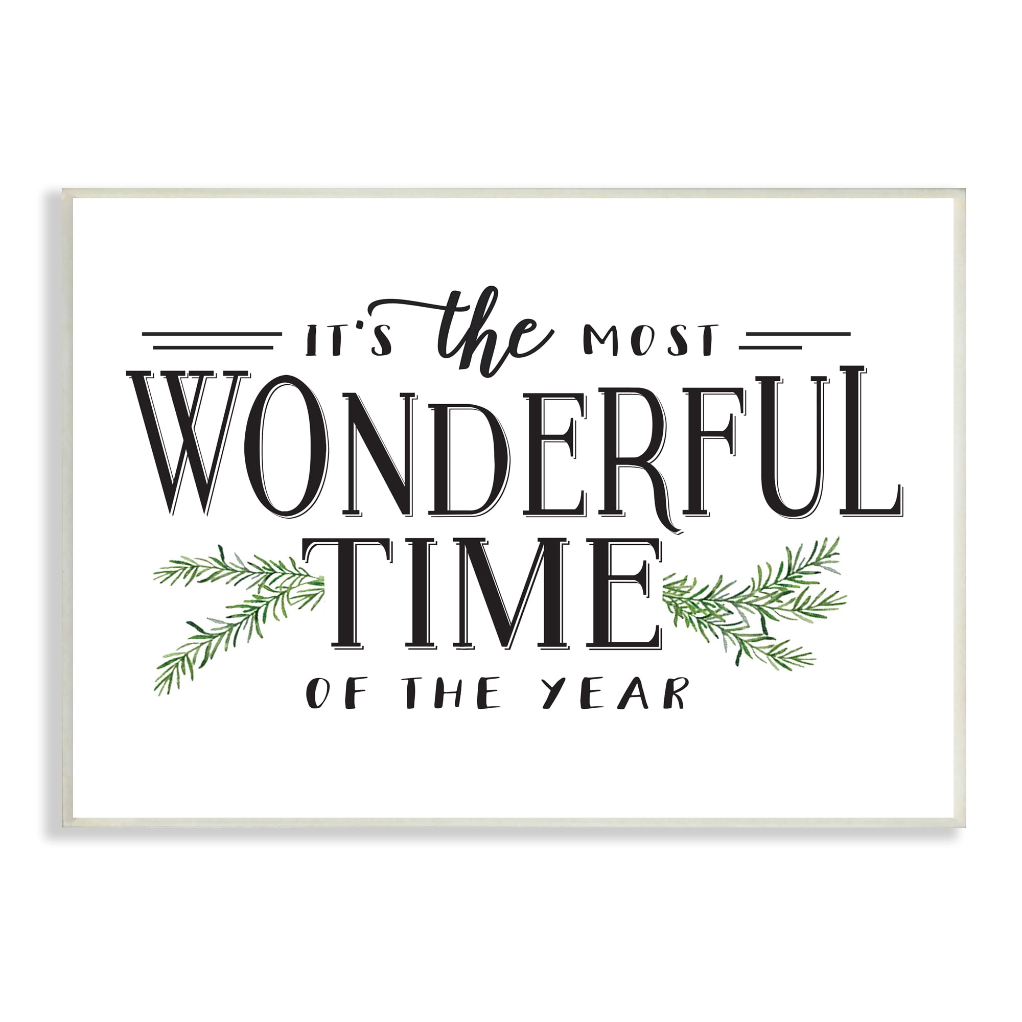 Stupell Industries Most Wonderful Time Christmas Holiday Word Design Wood Wall Art By Artist Lettered and Lined