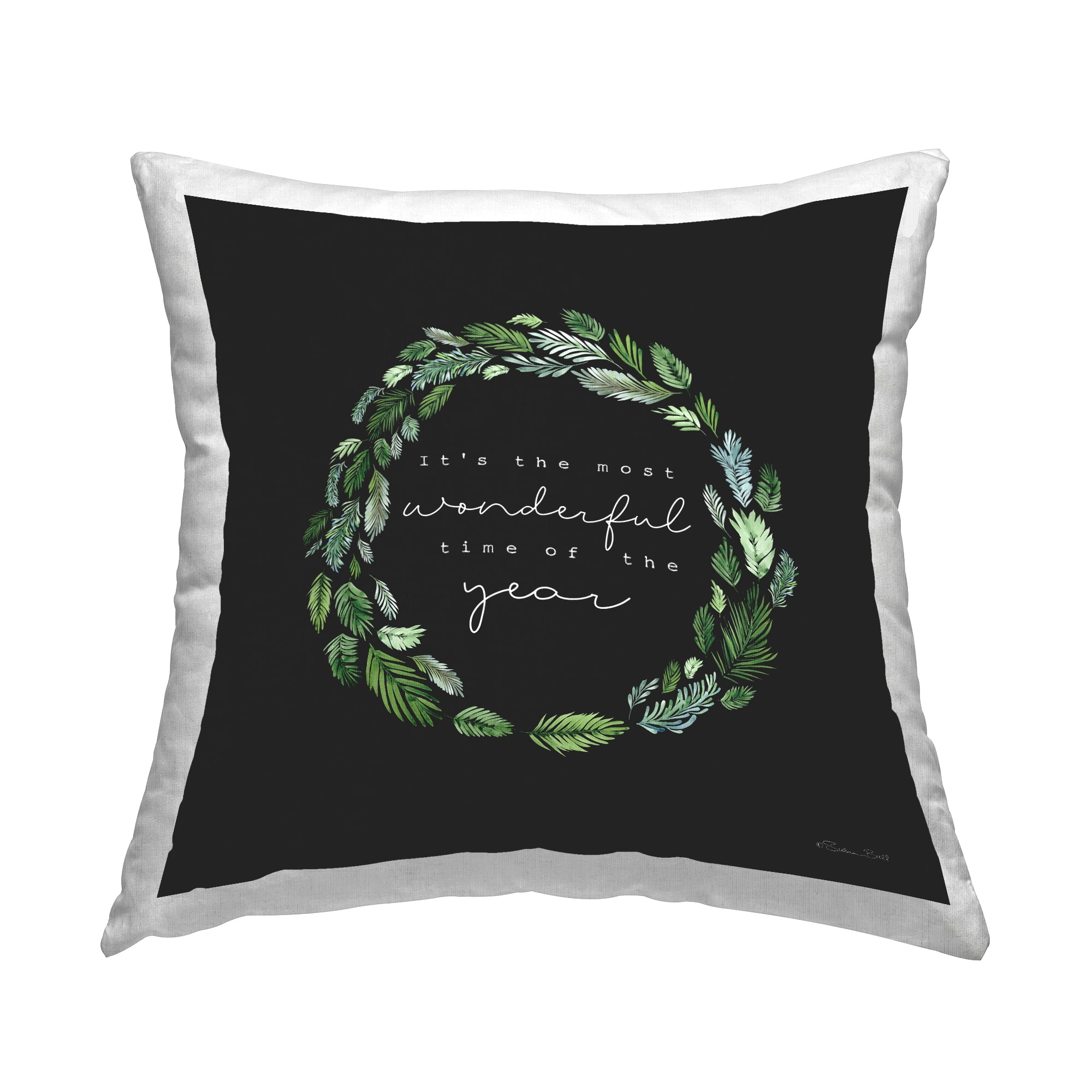 Stupell Industries Most Wonderful Time Of Year Pine Wreath Printed Throw Pillow Design by Susan Ball