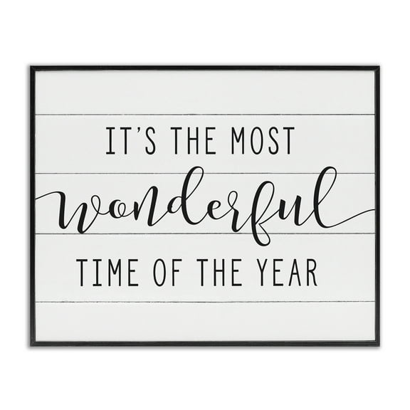 Stupell Industries Most Wonderful Time Rustic Chic Holiday Painting Black Framed Art Print Wall Art, 30 x 24