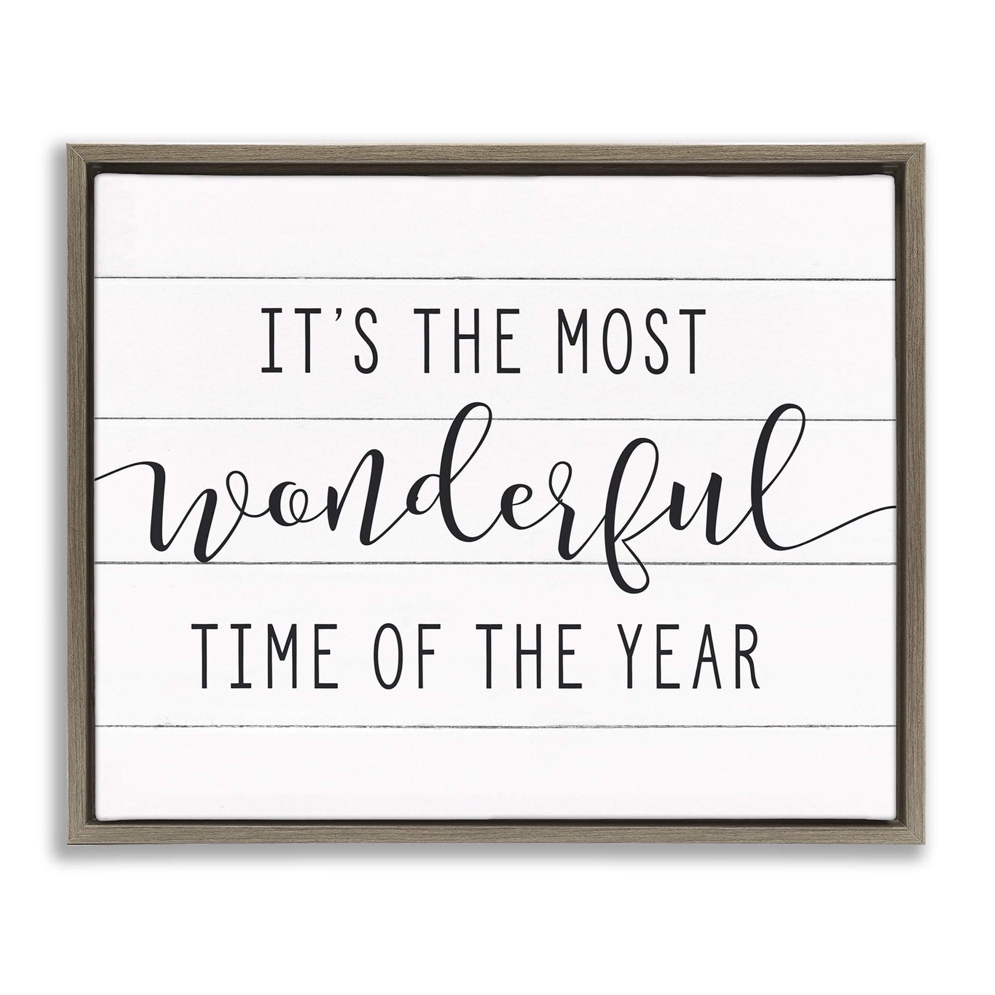 Stupell Industries Most Wonderful Time Rustic Chic Holiday Painting Brown Floater Framed Canvas Art Print Wall Art, 21 x 17