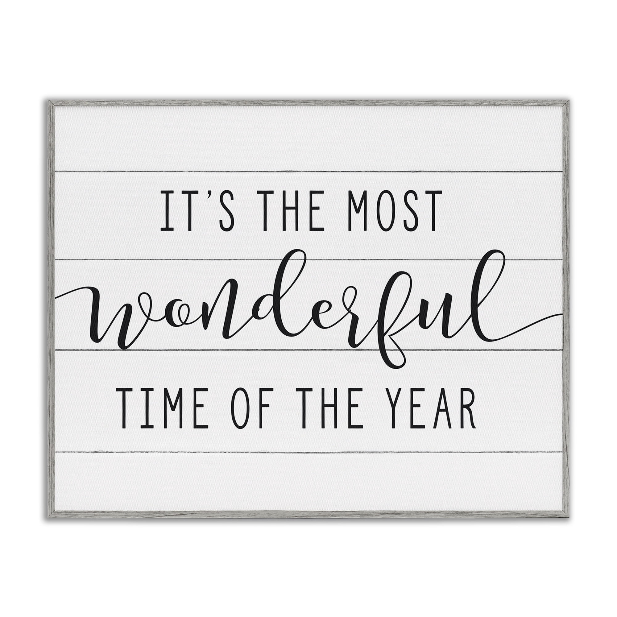 Stupell Industries Most Wonderful Time Rustic Chic Holiday Painting Gray Framed Art Print Wall Art, 20 x 16