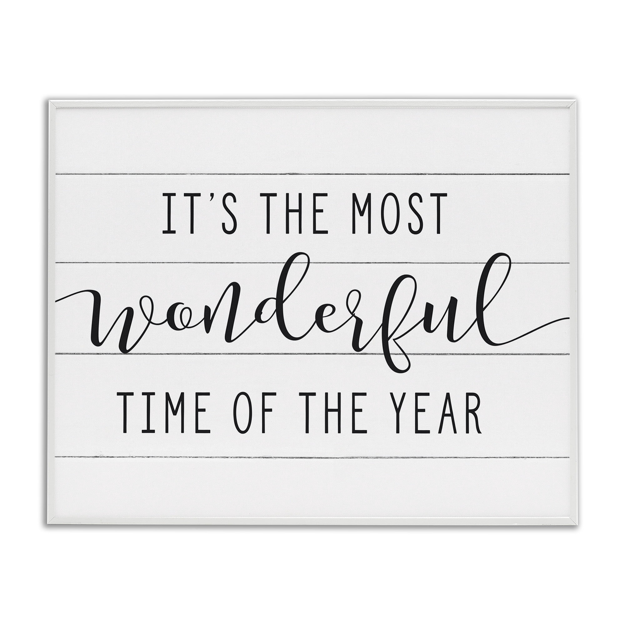Stupell Industries Most Wonderful Time Rustic Chic Holiday Painting White Framed Art Print Wall Art, 20 x 16