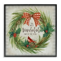 Stupell Industries Most Wonderful Time Wreath Holiday Painting Black Framed Art Prints Wall Art, 12 x 12