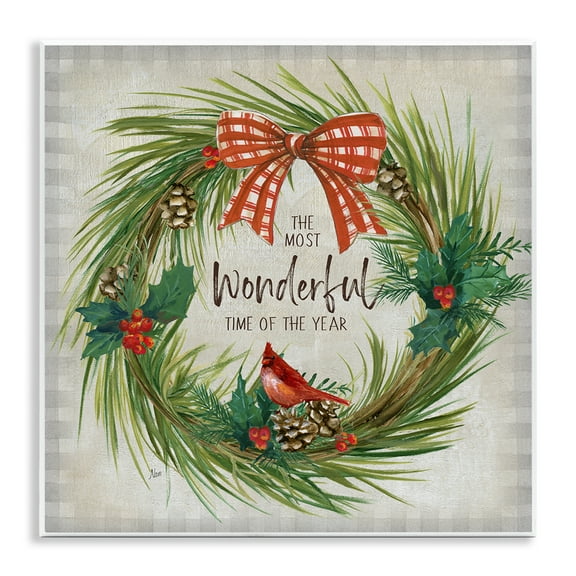 Stupell Industries Most Wonderful Time Wreath Holiday Painting Unframed Art Prints Wall Art, 12 x 12