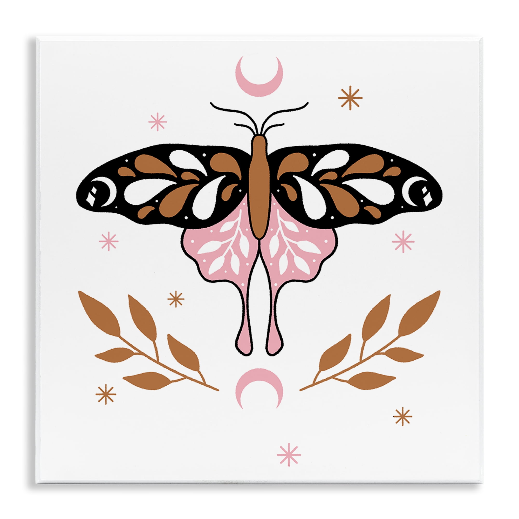 Stupell Industries Moth & Crescent Moons Animals Painting Unframed Art Print Wall Art, 12 x 12