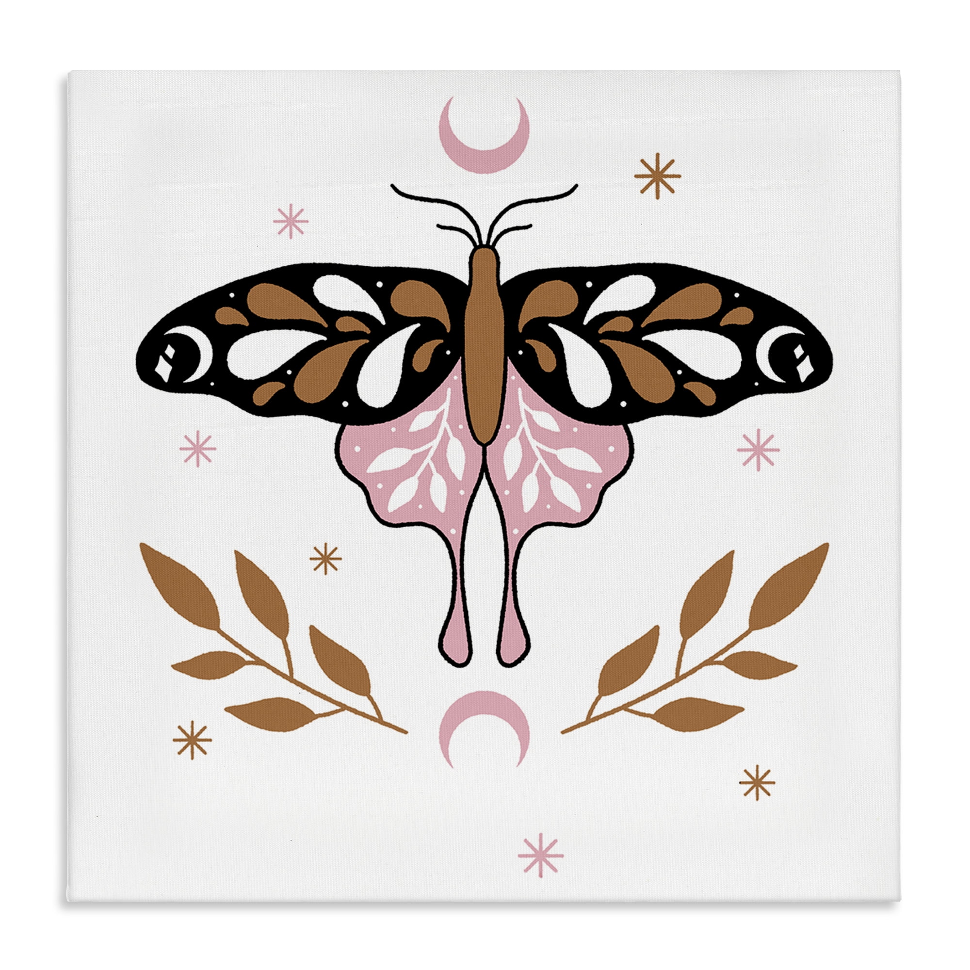 Stupell Industries Moth & Crescent Moons Animals Painting Wrapped Canvas Art Print Wall Art, 17 x 17