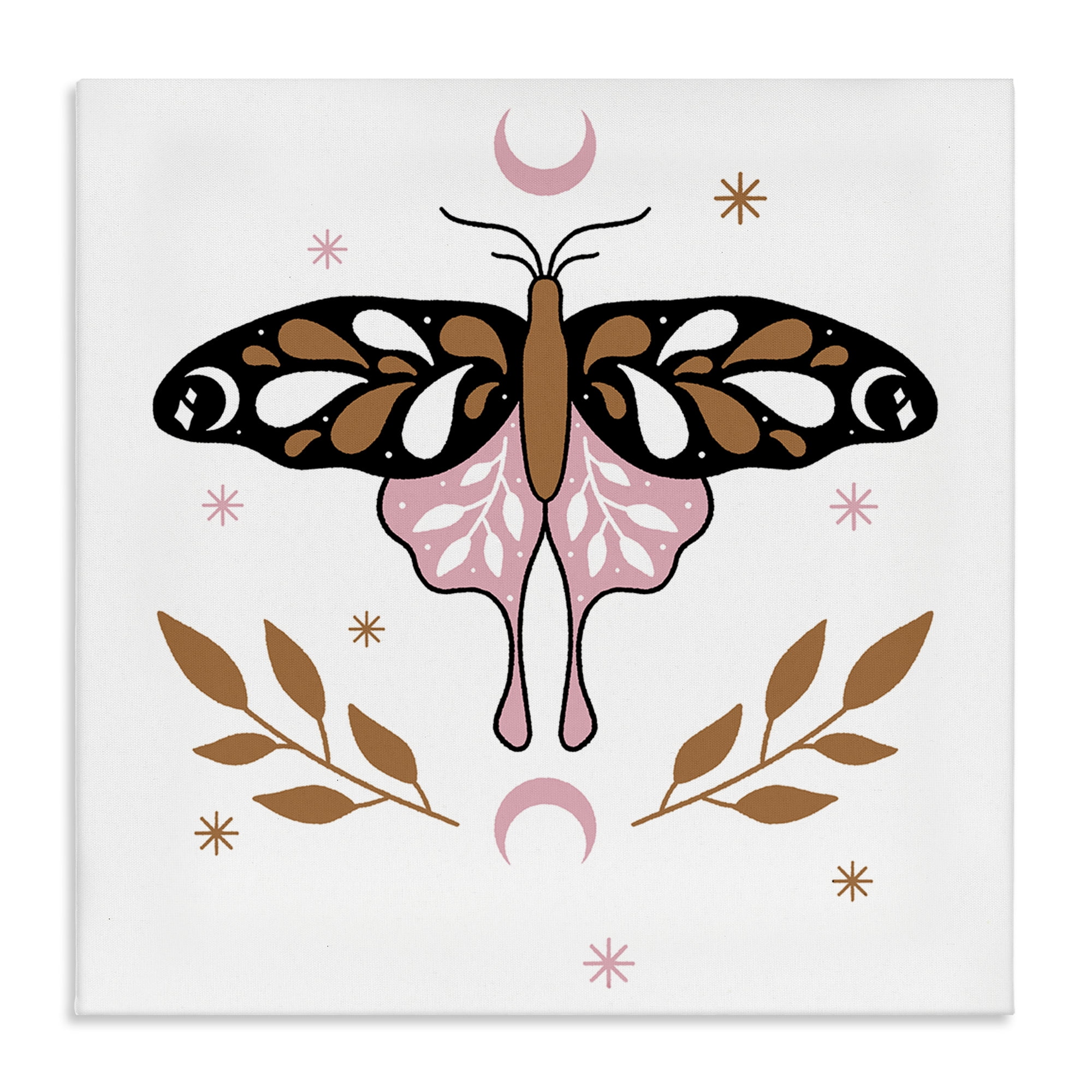 Stupell Industries Moth & Crescent Moons Animals Painting Wrapped Canvas Art Print Wall Art, 36 x 36