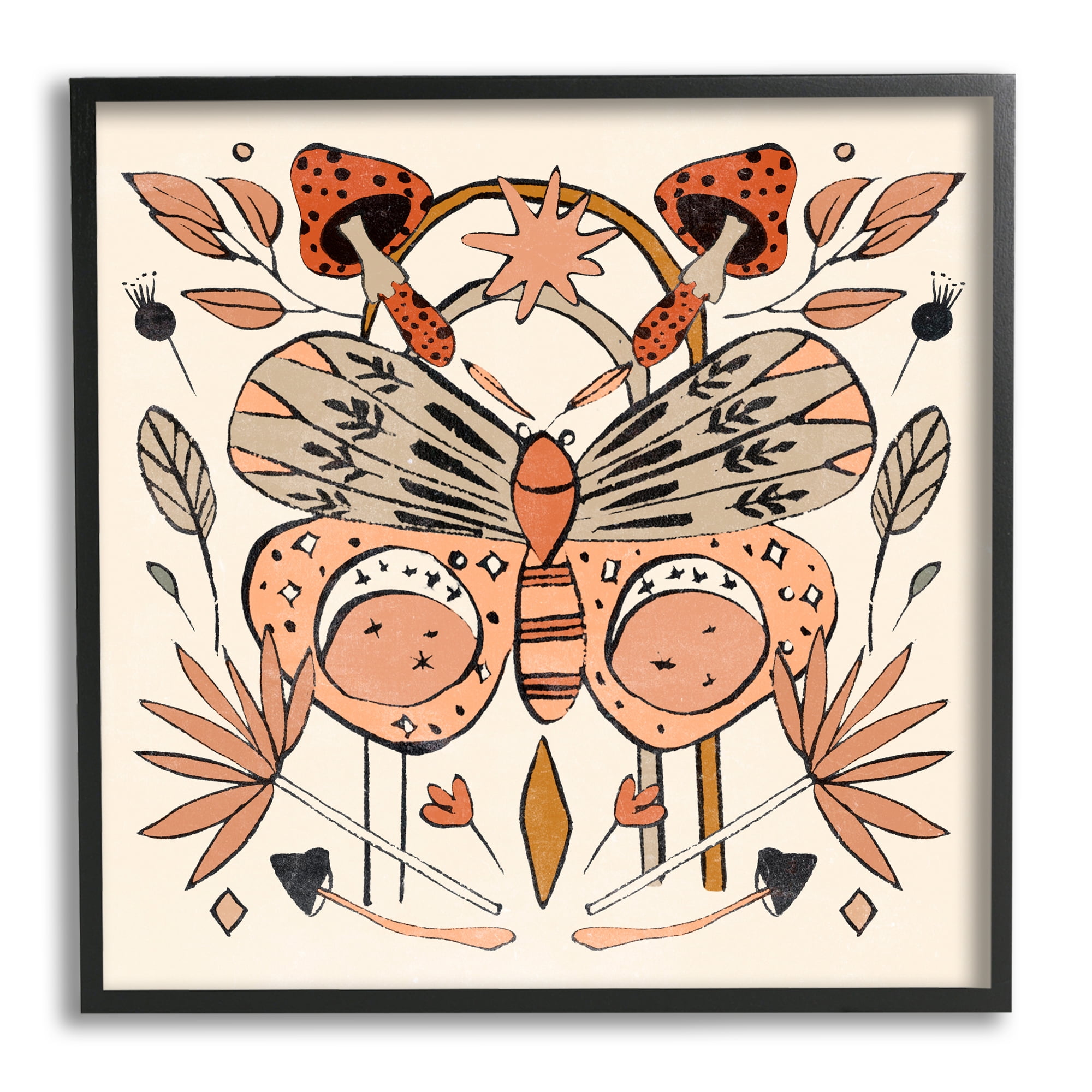 Stupell Industries Moth & Herbs Pattern Animals & Insects Painting Black Framed Art Print Wall Art, 17 x 17