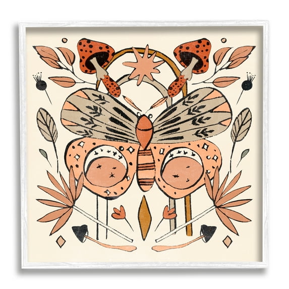 Stupell Industries Moth & Herbs Pattern Animals & Insects Painting White Framed Art Print Wall Art, 12 x 12