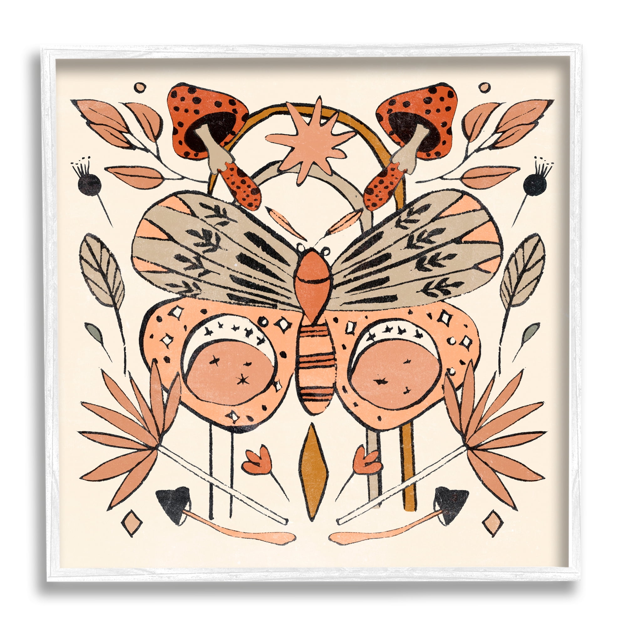 Stupell Industries Moth & Herbs Pattern Animals & Insects Painting White Framed Art Print Wall Art, 24 x 24