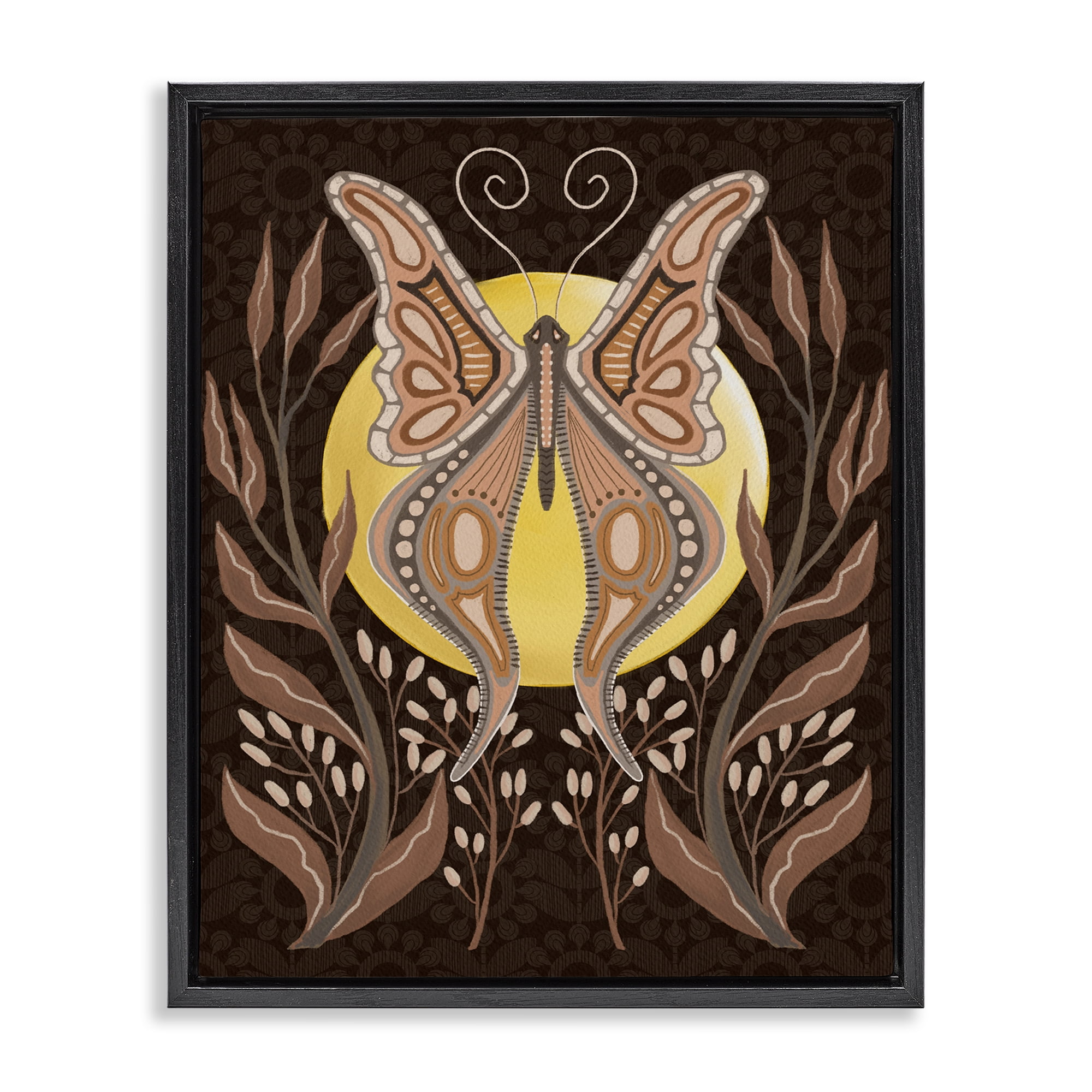 Stupell Industries Moth & Moon Botanicals Insects Painting Black Floater Framed Canvas Art Print Wall Art, 25 x 31