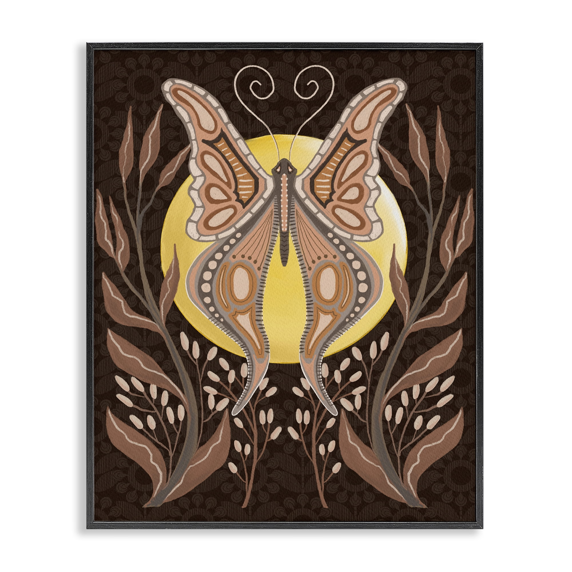 Stupell Industries Moth & Moon Botanicals Insects Painting Black Framed Art Print Wall Art, 24 x 30