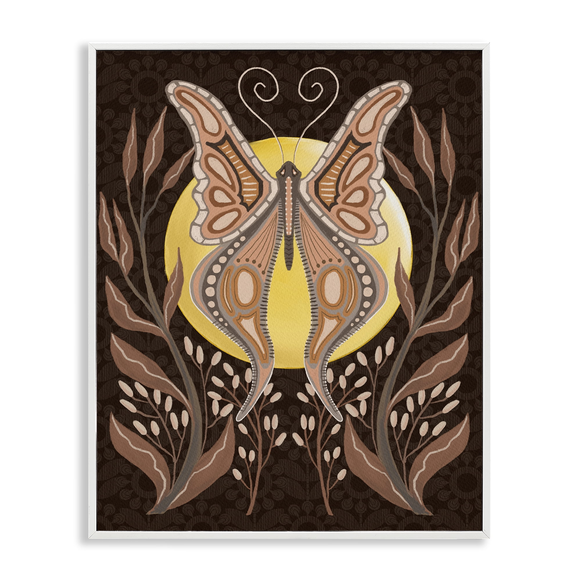 Stupell Industries Moth & Moon Botanicals Insects Painting White Framed Art Print Wall Art, 24 x 30