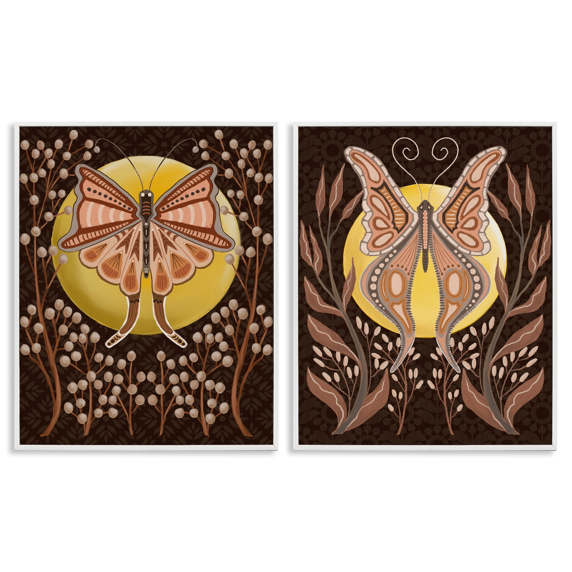 Stupell Industries Moth & Moons in Nature Insects Painting White Framed Art Print Wall Art, 11 x 14, Set of 2