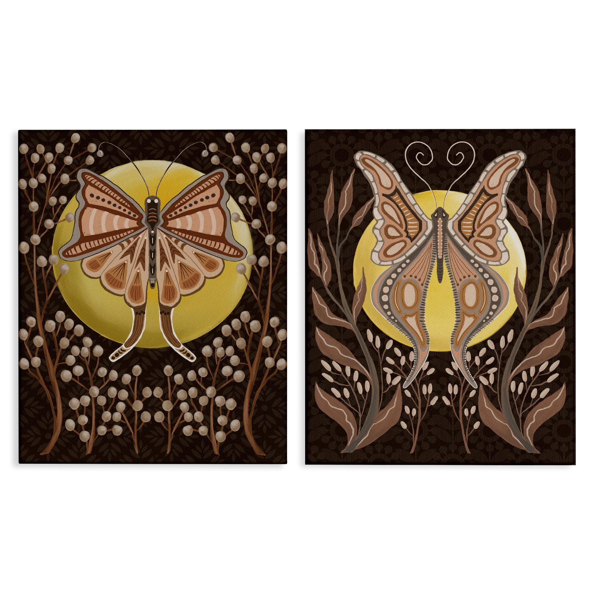 Stupell Industries Moth & Moons in Nature Insects Painting Wrapped Canvas Art Print Wall Art, 16 x 20, Set of 2