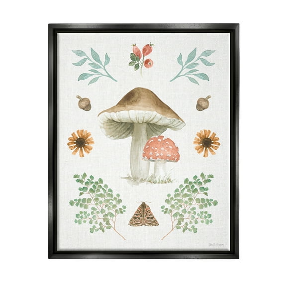 Stupell Industries Moth & Mushrooms Painting Botanical & Floral Painting Black Floater Framed Art Print Wall Art, 25 x 31