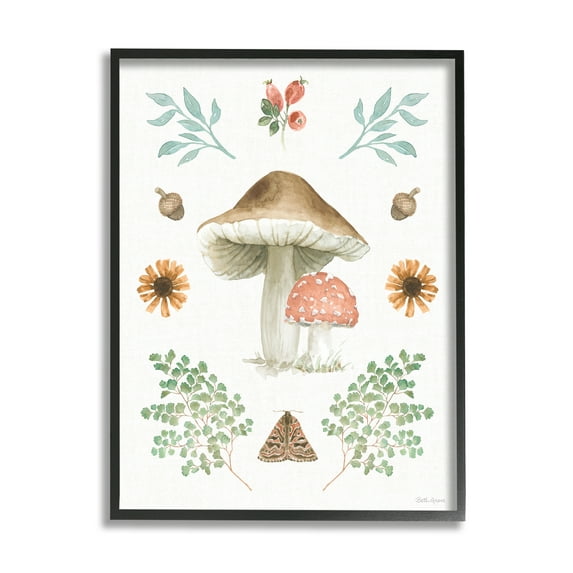 Stupell Industries Moth & Mushrooms Painting Botanical & Floral Painting Black Framed Art Print Wall Art, 24 x 30