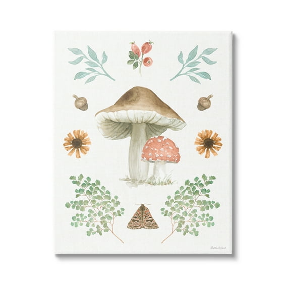 Stupell Industries Moth & Mushrooms Painting Botanical & Floral Painting Gallery Wrapped Canvas Print Wall Art, 24 x 30