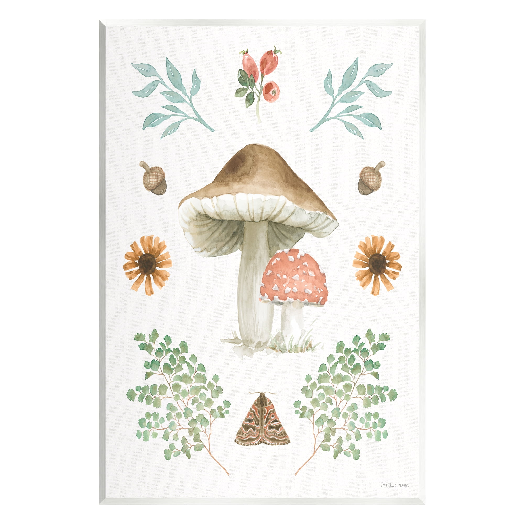 Stupell Industries Moth & Mushrooms Painting Botanical & Floral Painting Unframed Art Print Wall Art, 13 x 19