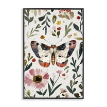 Stupell Industries Moth & Organic Flowers Floral Painting Black Framed Art Print Wall Art, 12 x 18