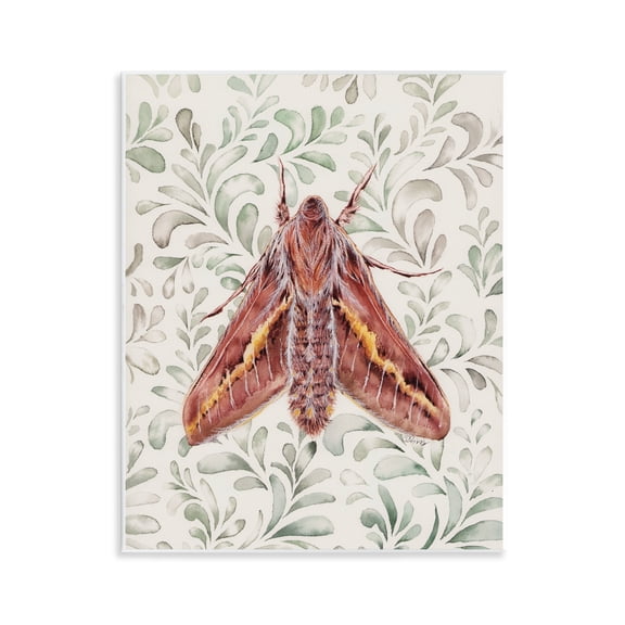 Moth Over Leaf Sprigs Wall Plaque Art, 11 x 14, Made In USA