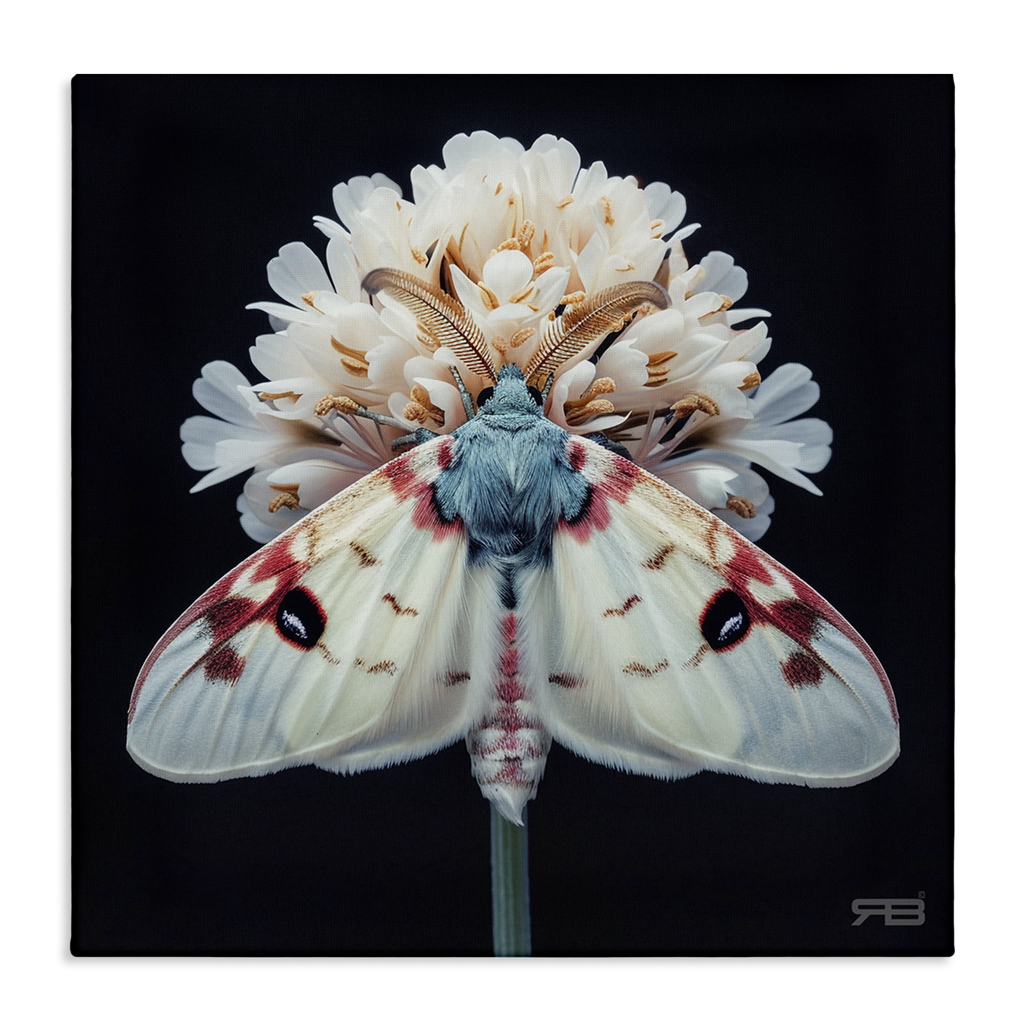 Stupell Industries Moth & White Flowers Animals & Insects Painting Gallery Wrapped Canvas Art Print Wall Art, 17 x 17