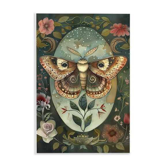 Stupell Industries Moth with Blooming Florals Floral Painting Unframed Art Print Wall Art, 10 x 15