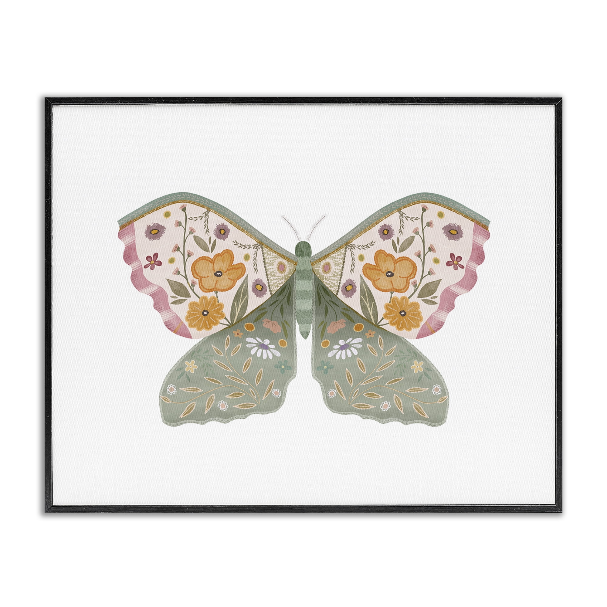 Stupell Industries Moth with Floral Wings Insects Painting Black Framed Art Print Wall Art, 20 x 16