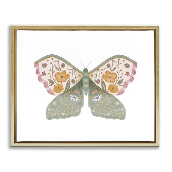 Stupell Industries Bohemian Moth with Floral Wings Gold Floating Frame Canvas Art, 31 x 25, by Leah Straatsma