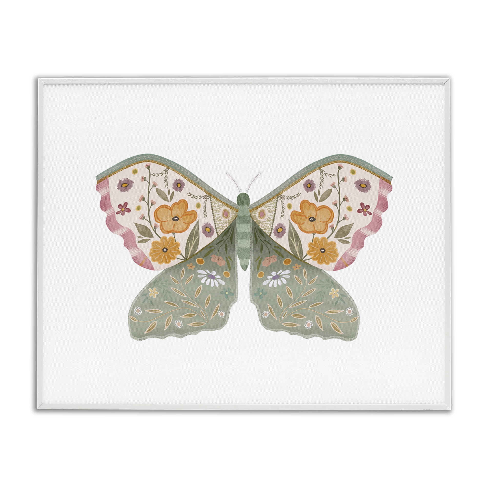 Stupell Industries Moth with Floral Wings Insects Painting White Framed Art Print Wall Art, 20 x 16