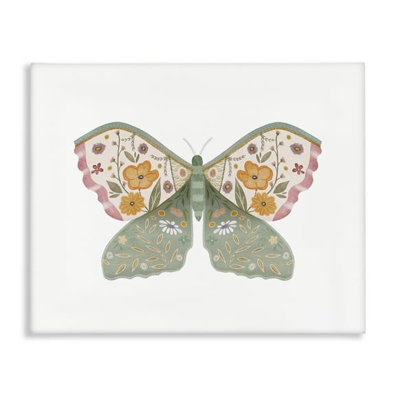 Stupell Industries Moth with Floral Wings Insects Painting Wrapped Canvas Art Print Wall Art, 20 x 16