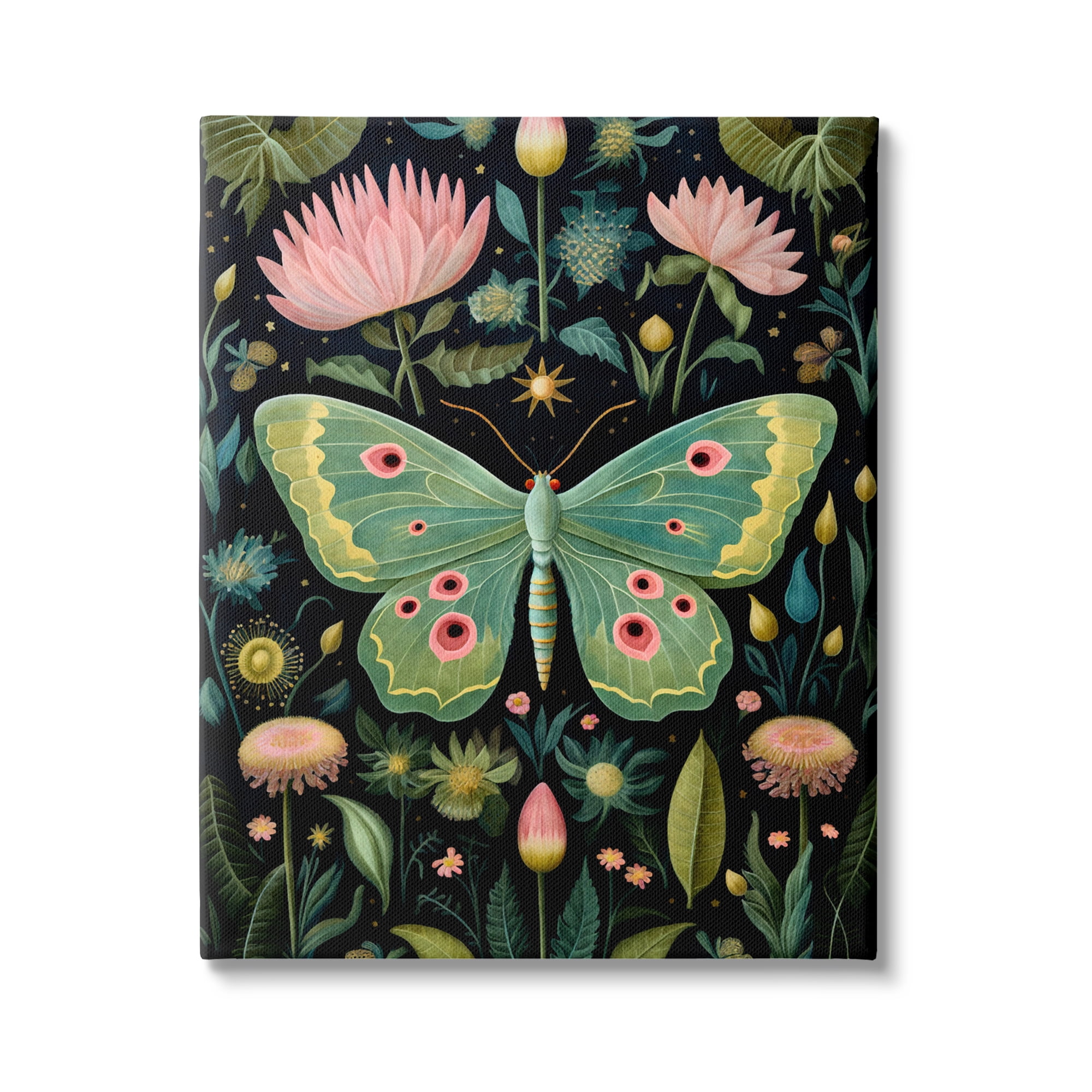 Stupell Industries Moth with Nature Botanicals Animals & Insects Painting Gallery Wrapped Canvas Art Print Wall Art, 36 x 48