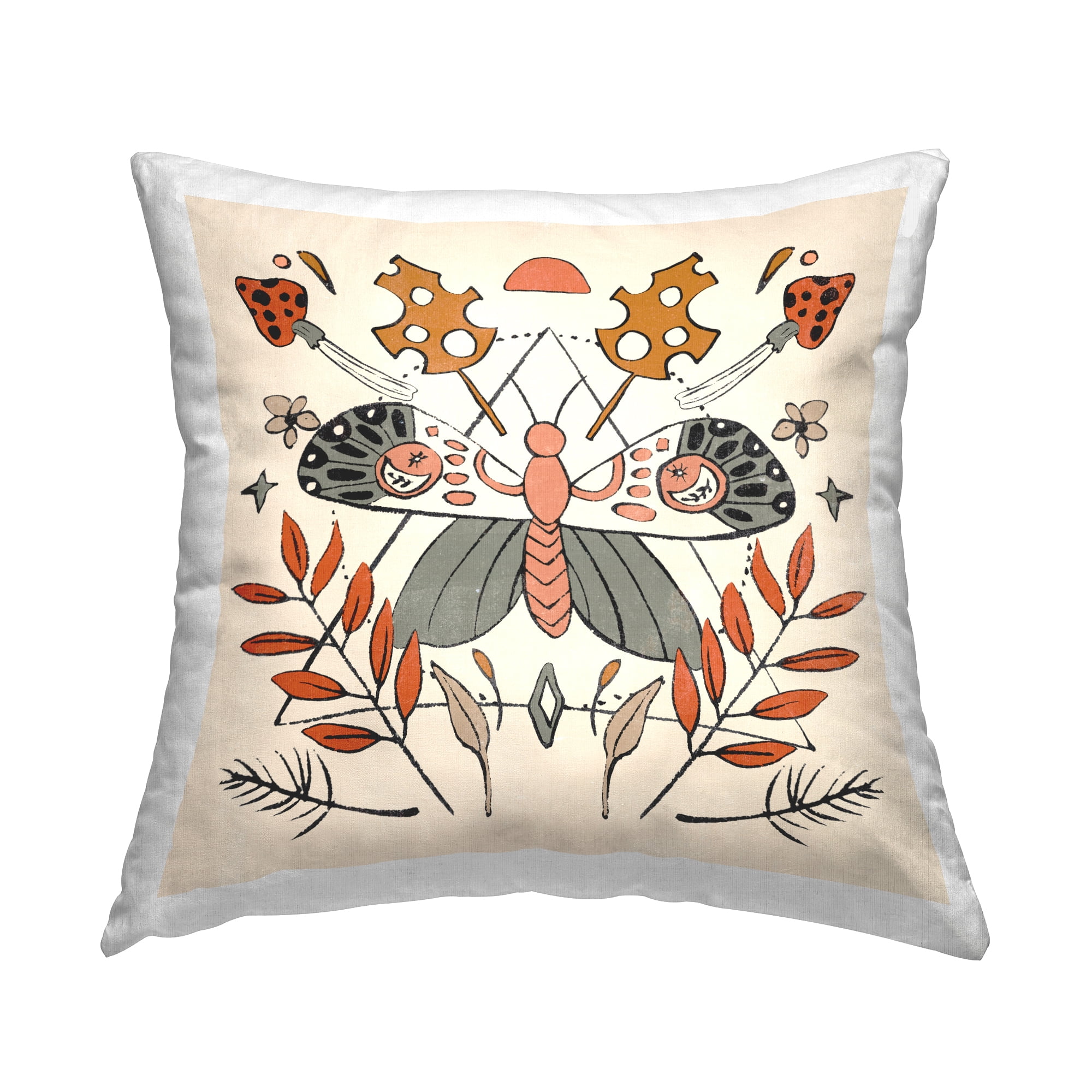 Stupell Industries Moth with Plant Leaves Square Decorative Printed Throw Pillow, 18 x 18
