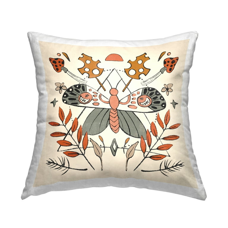 Stupell Industries Moth with Plant Leaves Square Decorative Printed Throw  Pillow, 18 x 18 