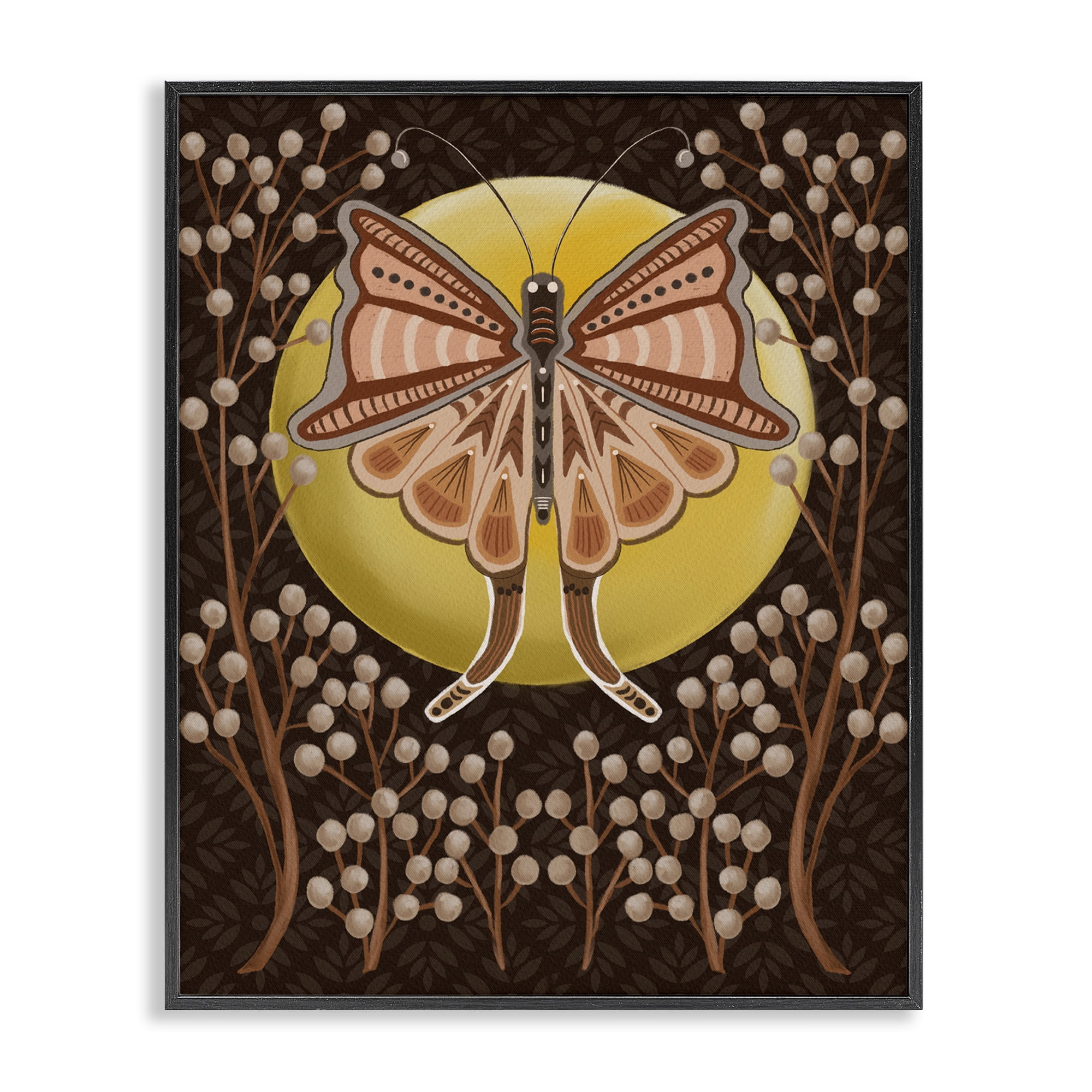 Stupell Industries Moth with Pussy Willows Insects Painting Black Framed Art Print Wall Art, 16 x 20