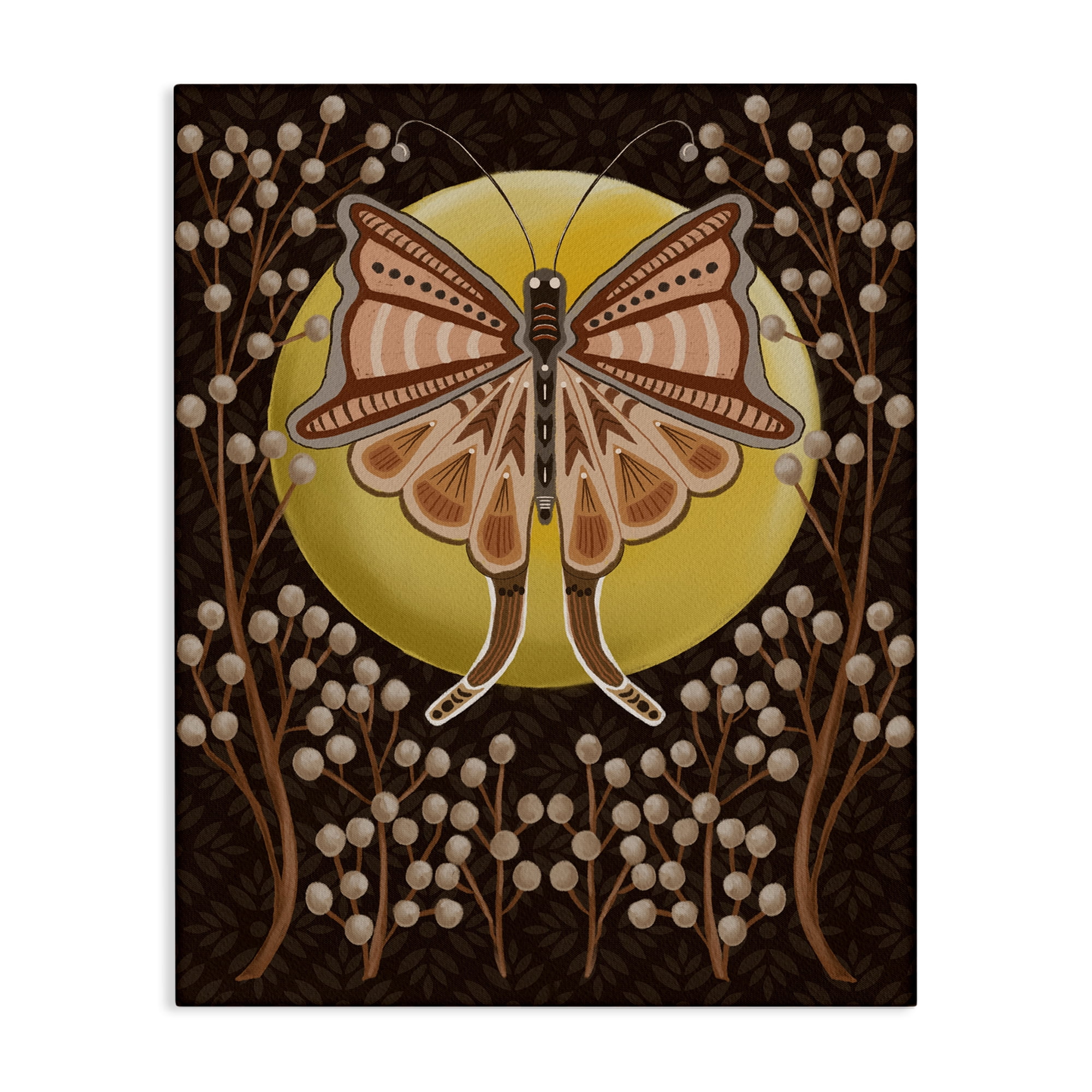 Stupell Industries Moth with Pussy Willows Insects Painting Wrapped Canvas Art Print Wall Art, 24 x 30