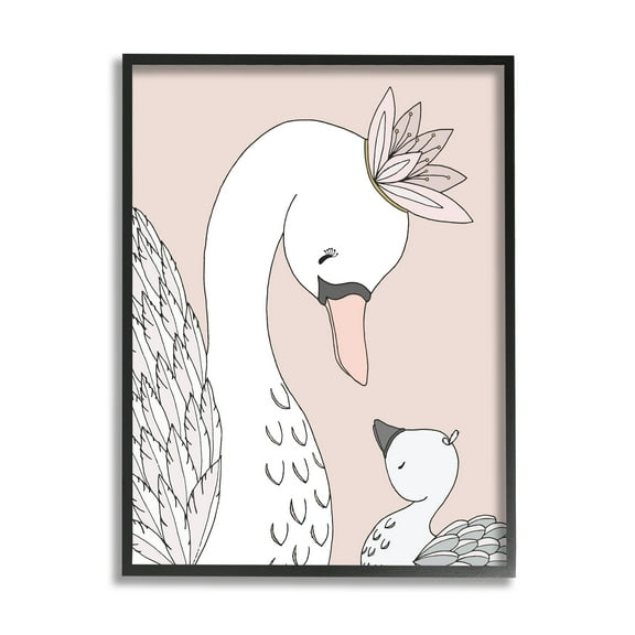 Stupell Industries Mother & Baby Swan Flower Crowns Princess Animals Graphic Art Black Framed Art Print Wall Art, Design by Sweet Melody Designs