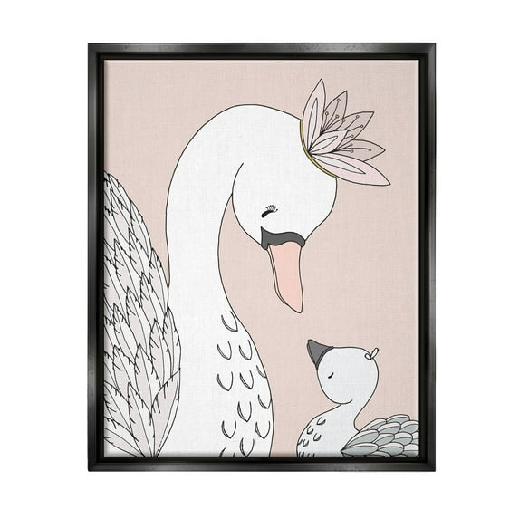 Stupell Industries Mother & Baby Swan Flower Crowns Princess Animals Graphic Art Jet Black Floating Framed Canvas Print Wall Art, Design by Sweet Melody Designs