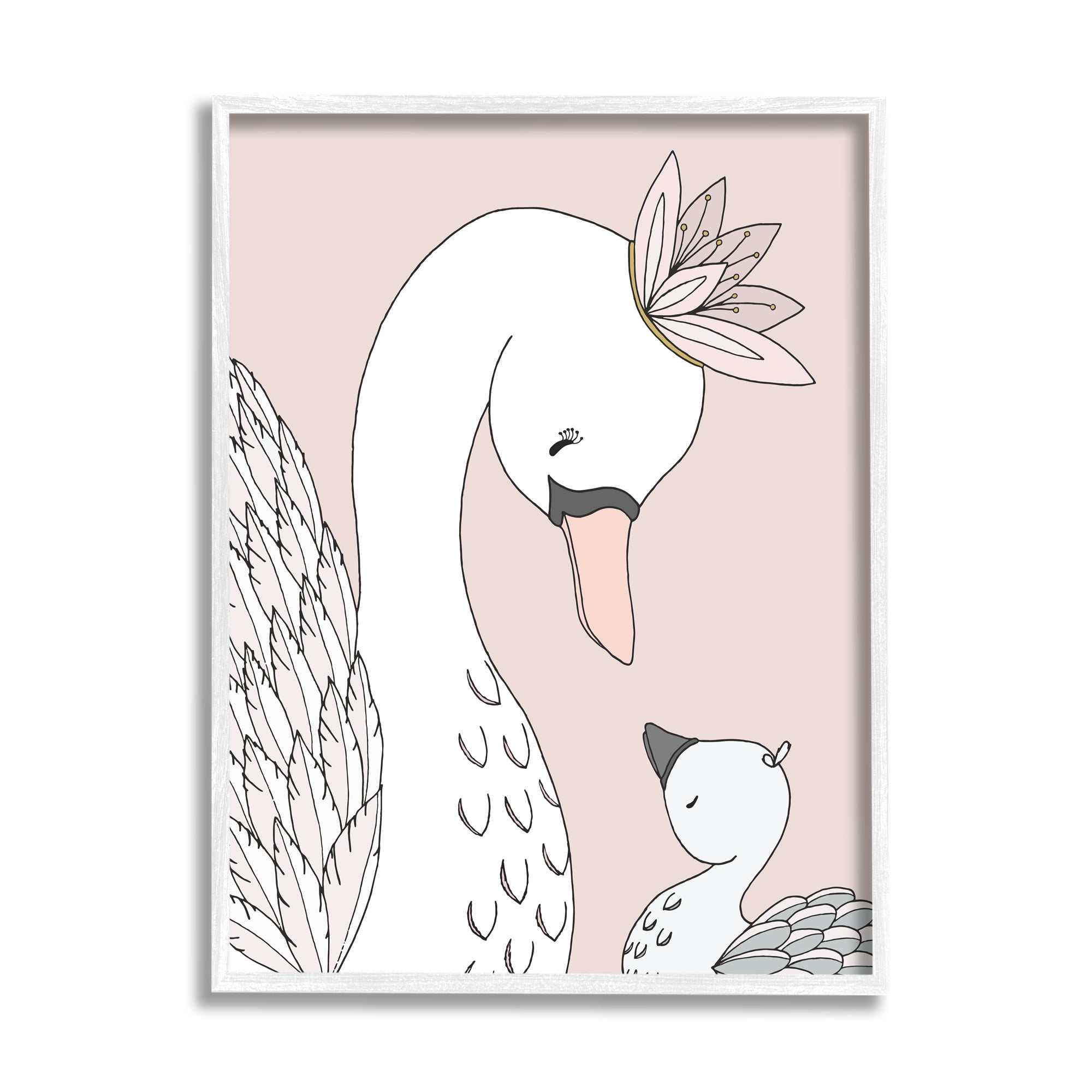 Stupell Industries Mother & Baby Swan Flower Crowns Princess Animals Graphic Art White Framed Art Print Wall Art, Design by Sweet Melody Designs