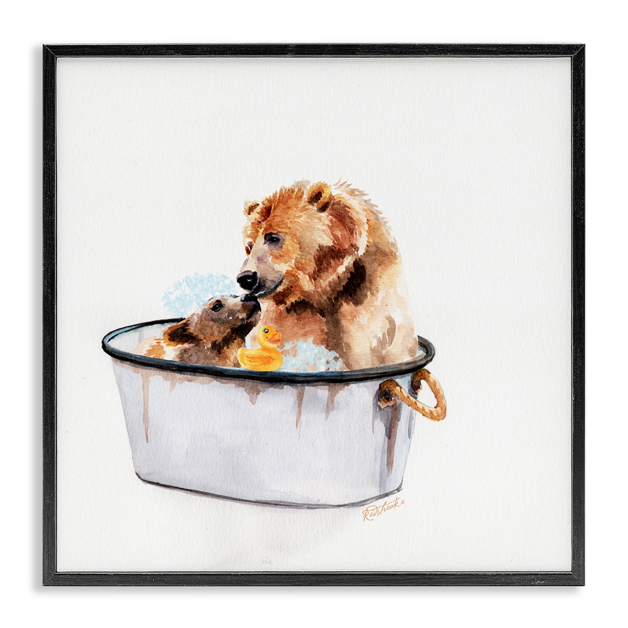 Stupell Industries Mother Bear & Cub Bathing Animals & Insects Painting Black Framed Art Print Wall Art, 24 x 24