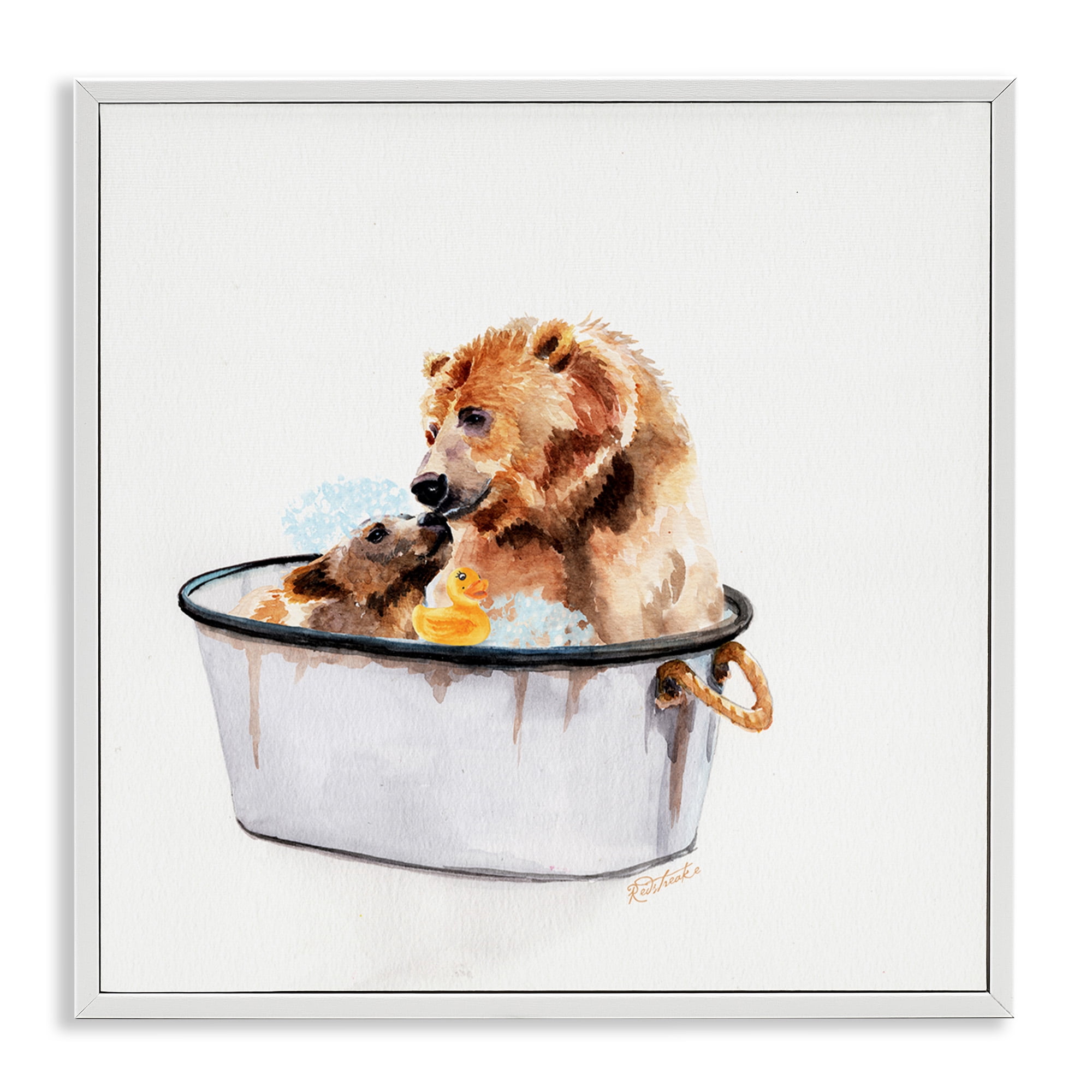 Stupell Industries Mother Bear & Cub Bathing Animals & Insects Painting White Framed Art Print Wall Art, 12 x 12