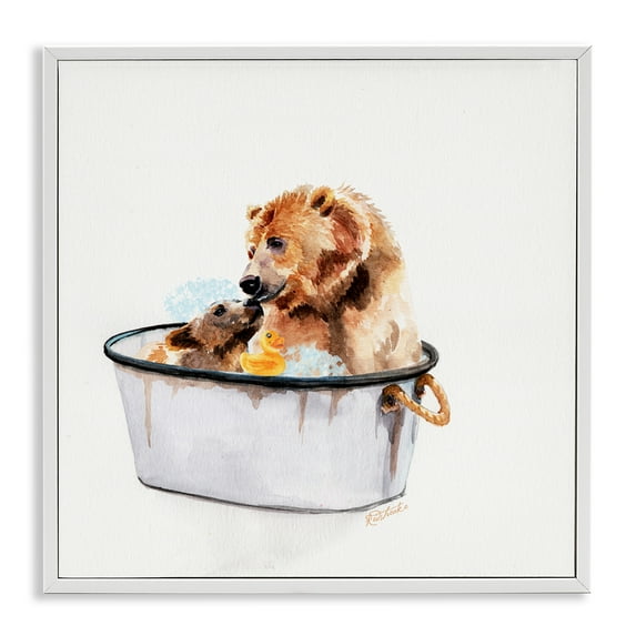 Stupell Industries Mother Bear & Cub Bathing Animals & Insects Painting White Framed Art Print Wall Art, 12 x 12